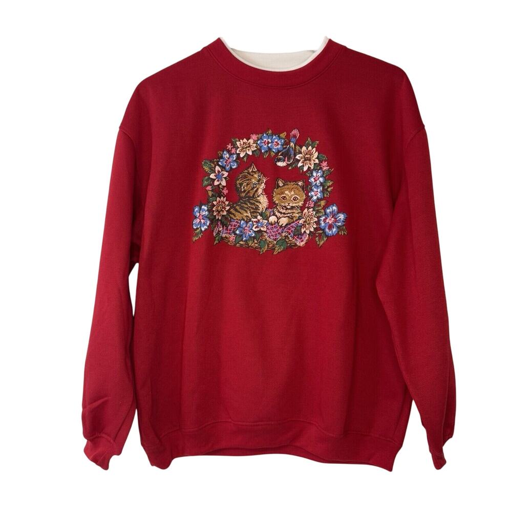 Vintage Red Kittens Sweatshirt Basic Editions Wom… - image 1